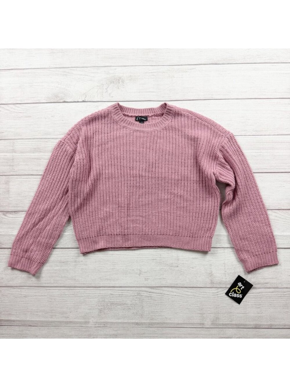 Art Class Pink Knit Cropped Sweater Crewneck Long Sleeves Girls NWT L 10-12
